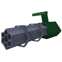 A blocky, low-poly minigun with a green handle and gray barrels.