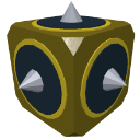 A gold-colored blocky face with large silver spikes protruding from its sides and top.