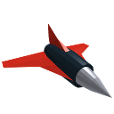 A red and gray turbine engine angled to suggest forward motion.