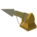 A golden, blocky harpoon weapon pointing towards the left.