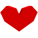 A red, low-polygon 3D heart shape centered against a black background.