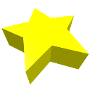 A 3D yellow star with blocky edges set against a black background.