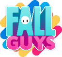 Fall Guys game logo with a small white bean character silhouette above the text on a colorful background.
