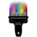 A black paintbrush with a rainbow-colored tip.