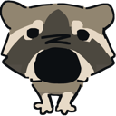 Raccoon face with wide eyes and a large open mouth staring blankly.