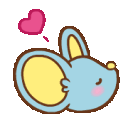 A blue mouse with yellow ears cycles through expressions of love with a heart icon appearing above its head.