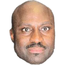 Man with a mustache and shaved head looking directly forward with a serious, deadpan expression.