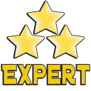 Three yellow stars positioned above the word EXPERT written in bold yellow capital letters against a black background.
