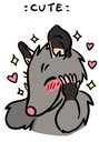 An opossum blushing with pink cheeks and surrounded by floating hearts and stars.