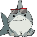 A cartoon shark with a smug expression wearing red sunglasses.