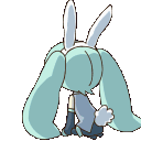Anime girl with bunny ears wiggling back and forth while sitting on the floor.