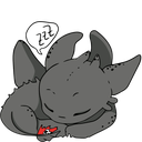A small gray dragon curled up sleeping with a white speech bubble containing zzz text above its head.