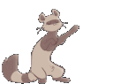 A cute brown and white ferret dancing with multiple arms in a rhythmic motion.