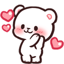 White bear smiling with blushing cheeks and floating pink hearts around its head.