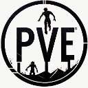 PVE letters in a circular frame with a jumping silhouette above and a lurking figure below.