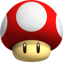 A red mushroom with white spots and a tan base, rendered in a 3D style.