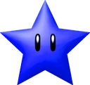 Blue star with large, black oval eyes looking forward.