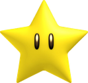 Yellow star with a simple face and black eyes looking forward.