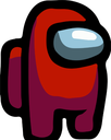 Red astronaut in a space suit standing and looking suspicious.