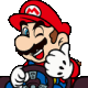 Mario in a go-kart winking and giving a thumbs up, then posing in a kart.