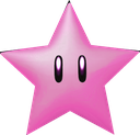 Pink star with large, dark, oval eyes looking forward.