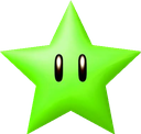 A bright green star with large, wide-open eyes looking forward.