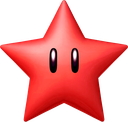 Red star with five points and two simple black oval eyes staring forward.