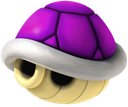 A 3D purple turtle shell with a white rim and a yellow underside.