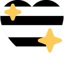 Heart shape with black and white horizontal stripes and two golden sparkles.