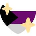 Flag with purple and white stripes decorated with two glowing yellow stars.