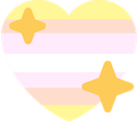 Heart with horizontal pastel stripes and two yellow sparkling stars.