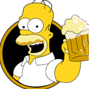 Homer Simpson smiling widely while holding up a large glass of beer.