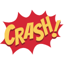 Text reading CRASH in yellow letters inside a red jagged explosion shape.