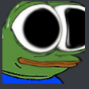 Pepe the frog with comically large, wide-open eyes staring directly forward.