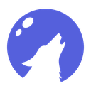 Wolf silhouette howling at a blue moon in pixel art style.