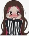 Anime girl with long hair blushing deeply while holding her face in her hands.