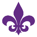 A purple fleur-de-lis symbol centered on a black background.