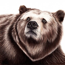 Brown bear looking upward with a curious and attentive expression.