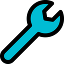 A blue wrench with a black outline.
