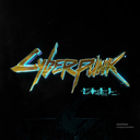 A stylized logo with gold and blue text set against a dark background.