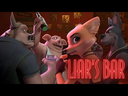 A fox, pig, and dog in a dimly lit bar setting with the text Liars Bar visible in red.