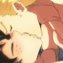 Two anime characters sharing a gentle kiss with eyes closed.