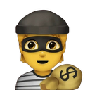 A cartoon character wearing a black mask and beanie holding a brown money bag with a dollar sign.