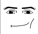 Roblox man face with a smug, knowing smirk and thick eyebrows.