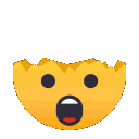 Yellow face with a shocked expression undergoing a sequence where its brain explodes out of the top of its head.