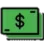A stack of green paper money with a black dollar sign symbol.