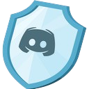 Discord logo centered on a light blue crystalline shield icon.
