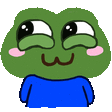 Two green frog-like creatures with blushing cheeks looking sideways with a mischievous expression.