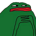 A green frog with a skeptical expression and fingers tented together in a plotting gesture.
