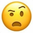 Yellow emoji face with a raised eyebrow and an open, wide mouth expressing confusion.